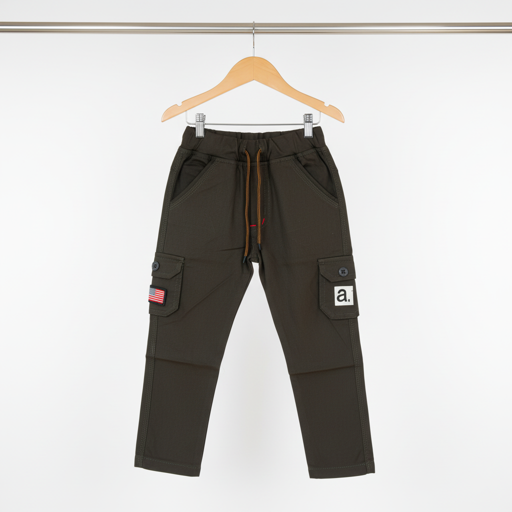 Kids Olive Cargo Pants – Elastic Waist