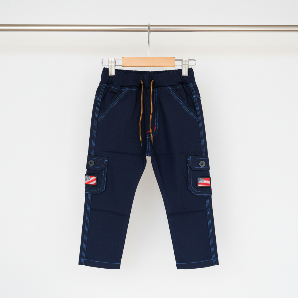 Kids Navy Cargo Pants – Elastic Waist