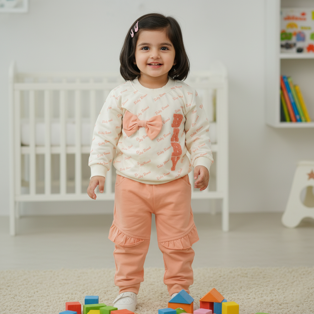 Baby Girls Peach Bow Tracksuit Set