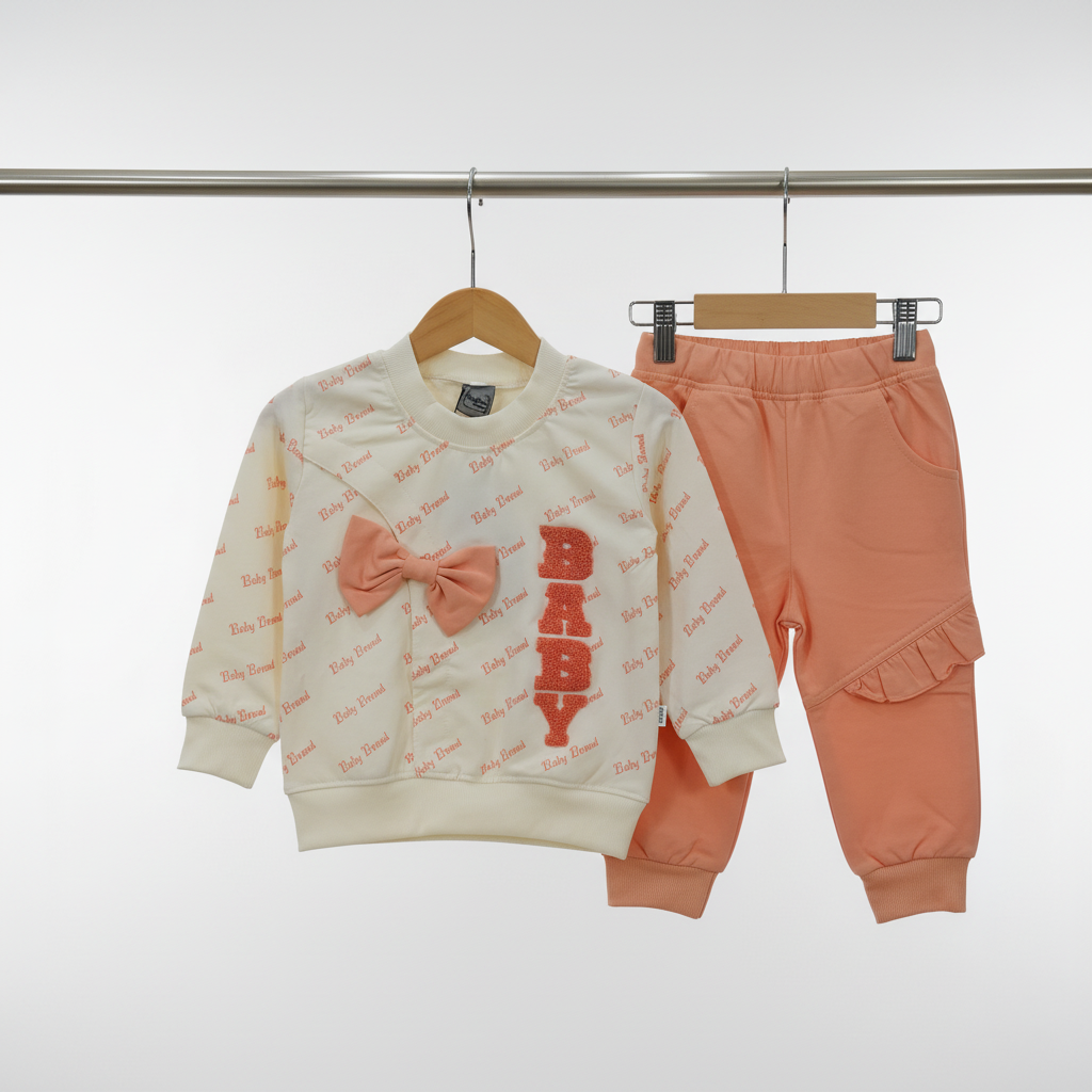 Baby Girls Peach Bow Tracksuit Set
