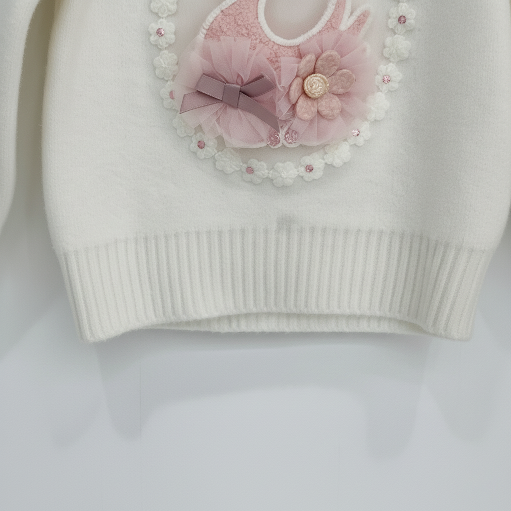 Girls 3D Swan Appliqué Knit Sweater