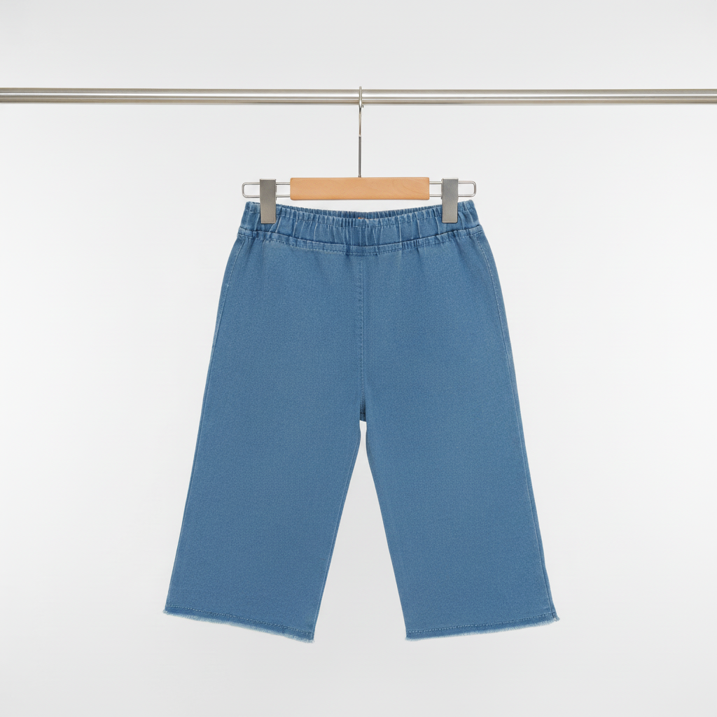 Girls Blue Heart Print Wide‑Leg Pants