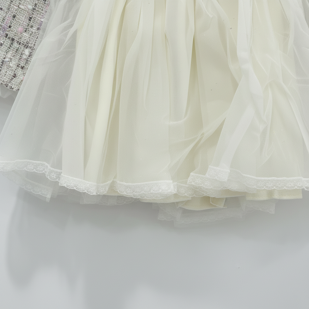 Girls Imported Tweed Tulle Party Dress