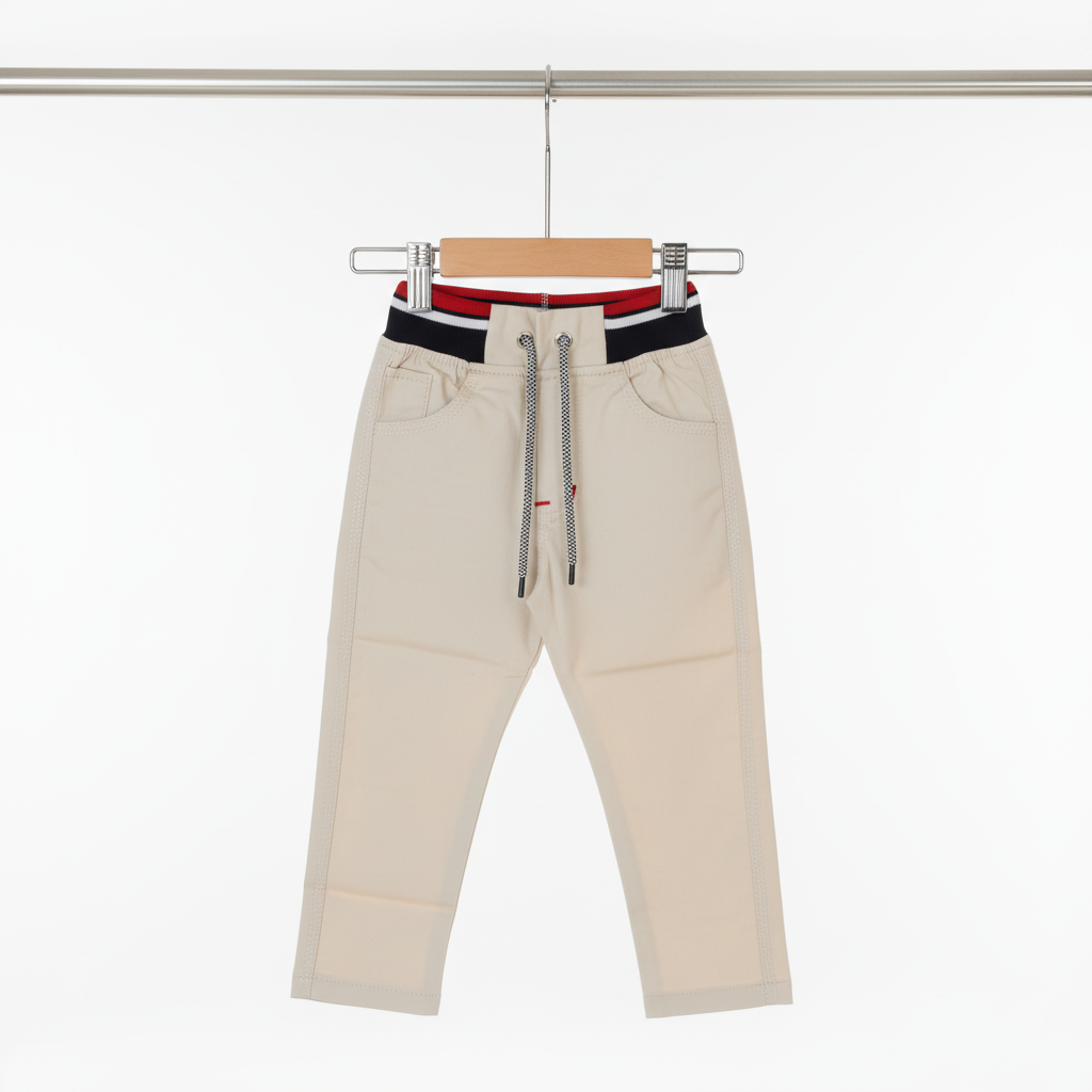 Kids Beige Cotton Pull‑On Pants