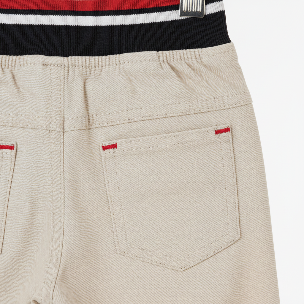 Kids Beige Cotton Pull‑On Pants