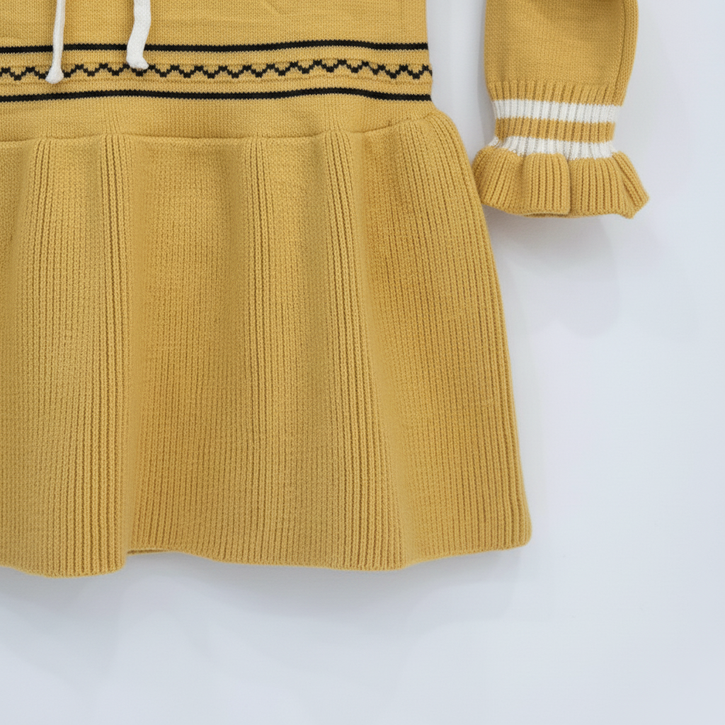 Girls Imported Wool Ruffle Sweater Dress — Mustard Yellow Knit