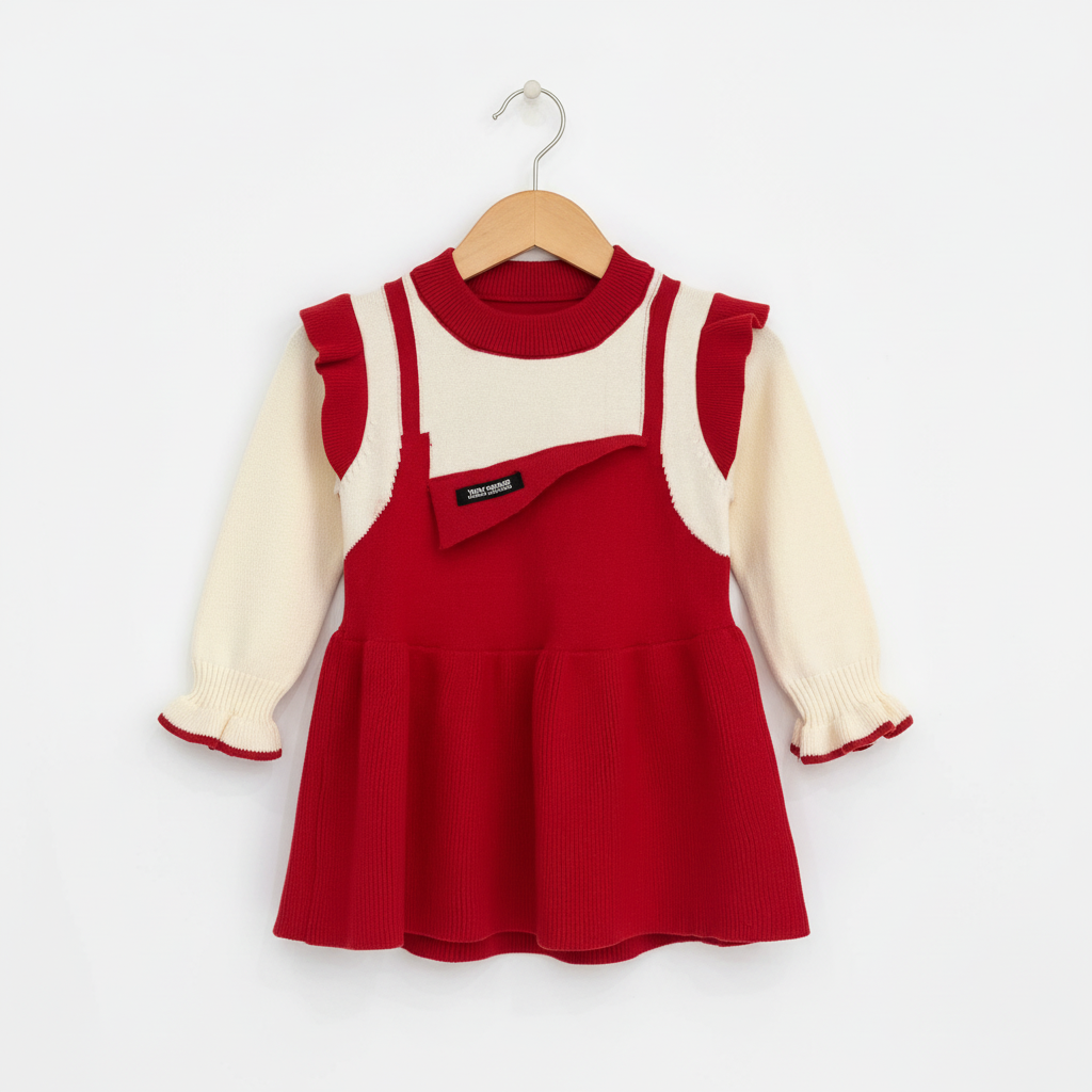 Girls Imported Red & Cream Knit Sweater Dress