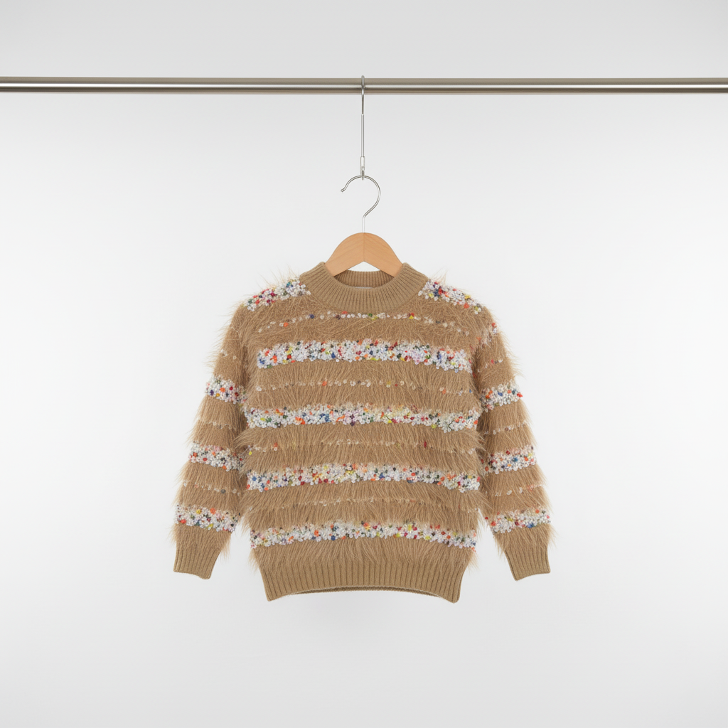 Kids Fuzzy Knit Sweater with Colorful Accents