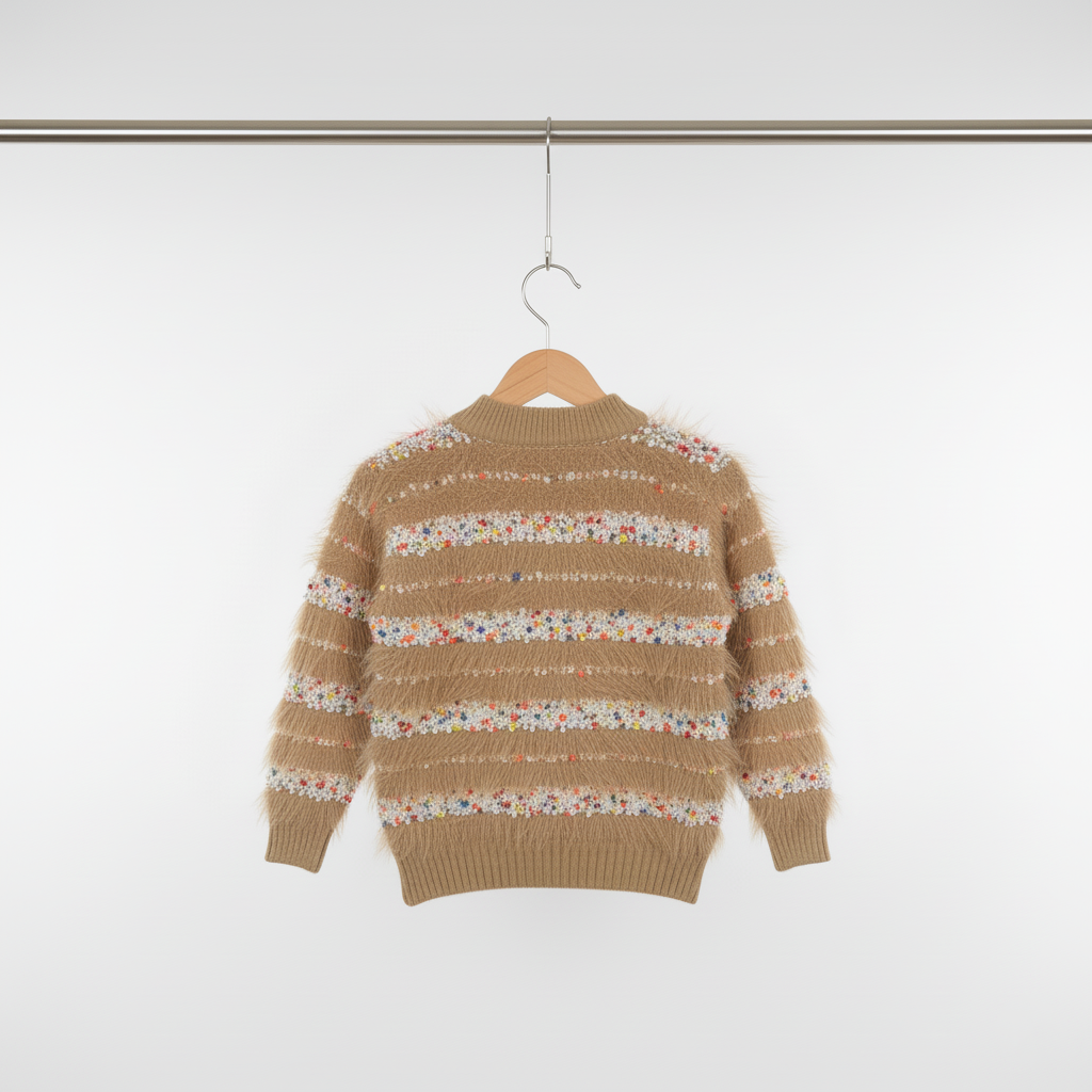Kids Fuzzy Knit Sweater with Colorful Accents