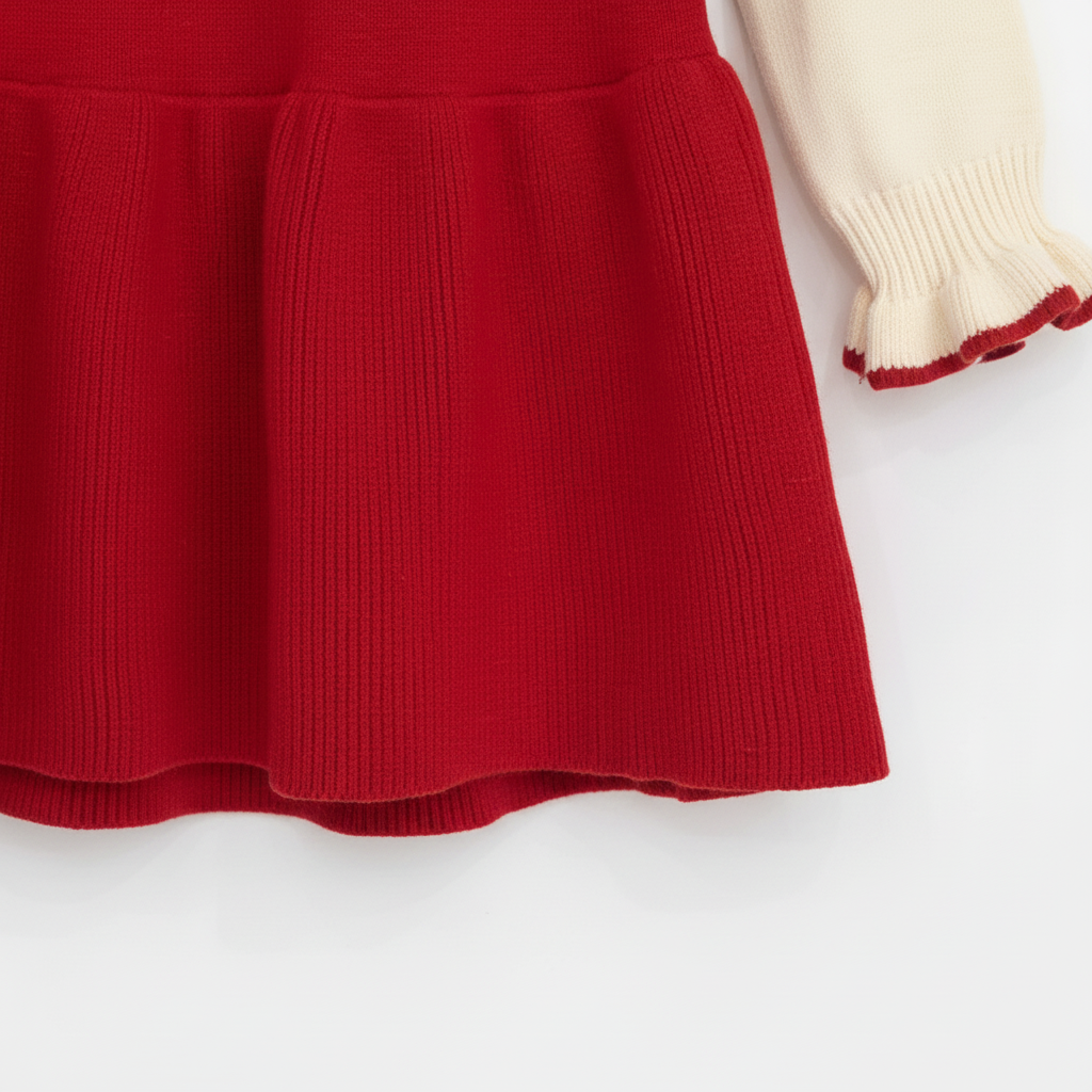 Girls Imported Red & Cream Knit Sweater Dress