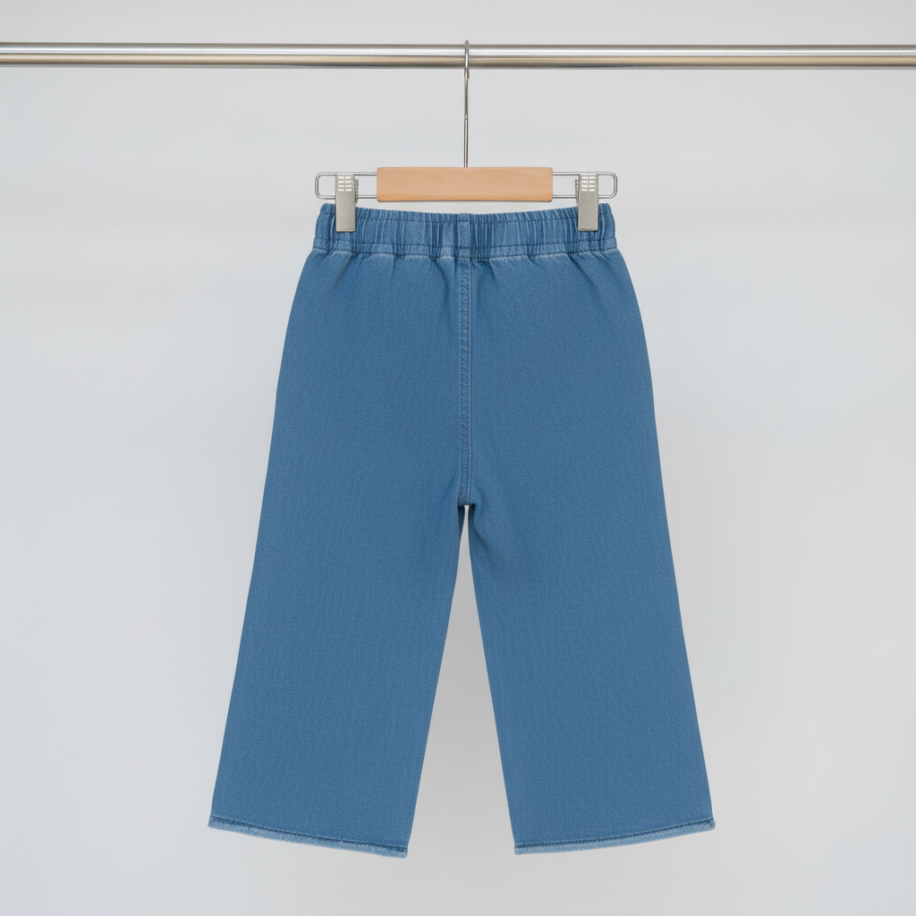 Girls Blue Denim Heart Wide‑Leg Pants