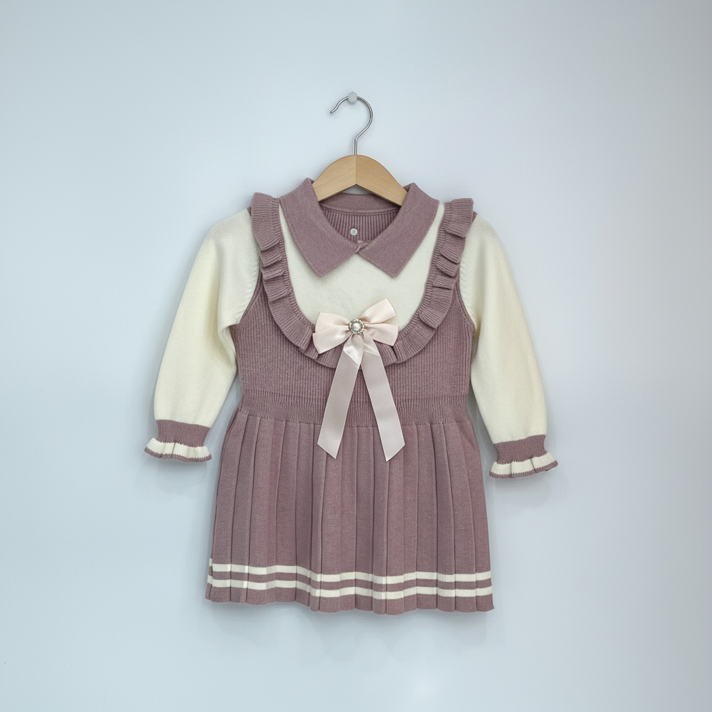 Girls Imported Mauve & Cream Knit Sweater Dress