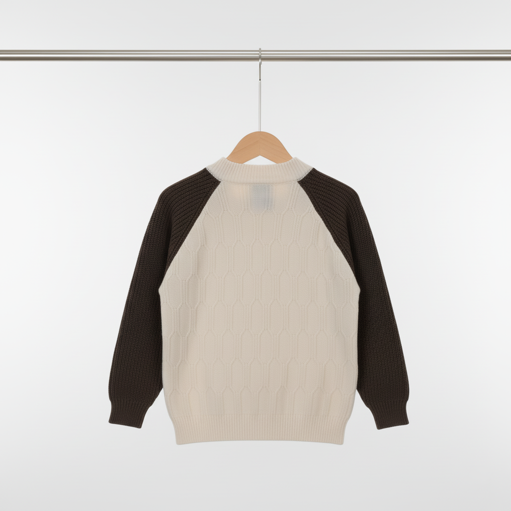 Honeycomb Knit Raglan Sweater – Cream/Brown