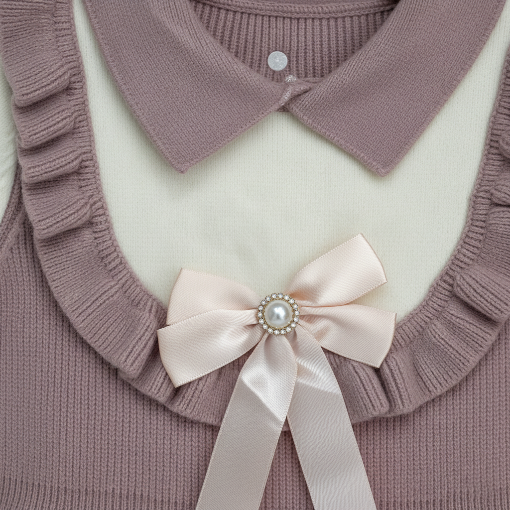 Girls Imported Mauve & Cream Knit Sweater Dress