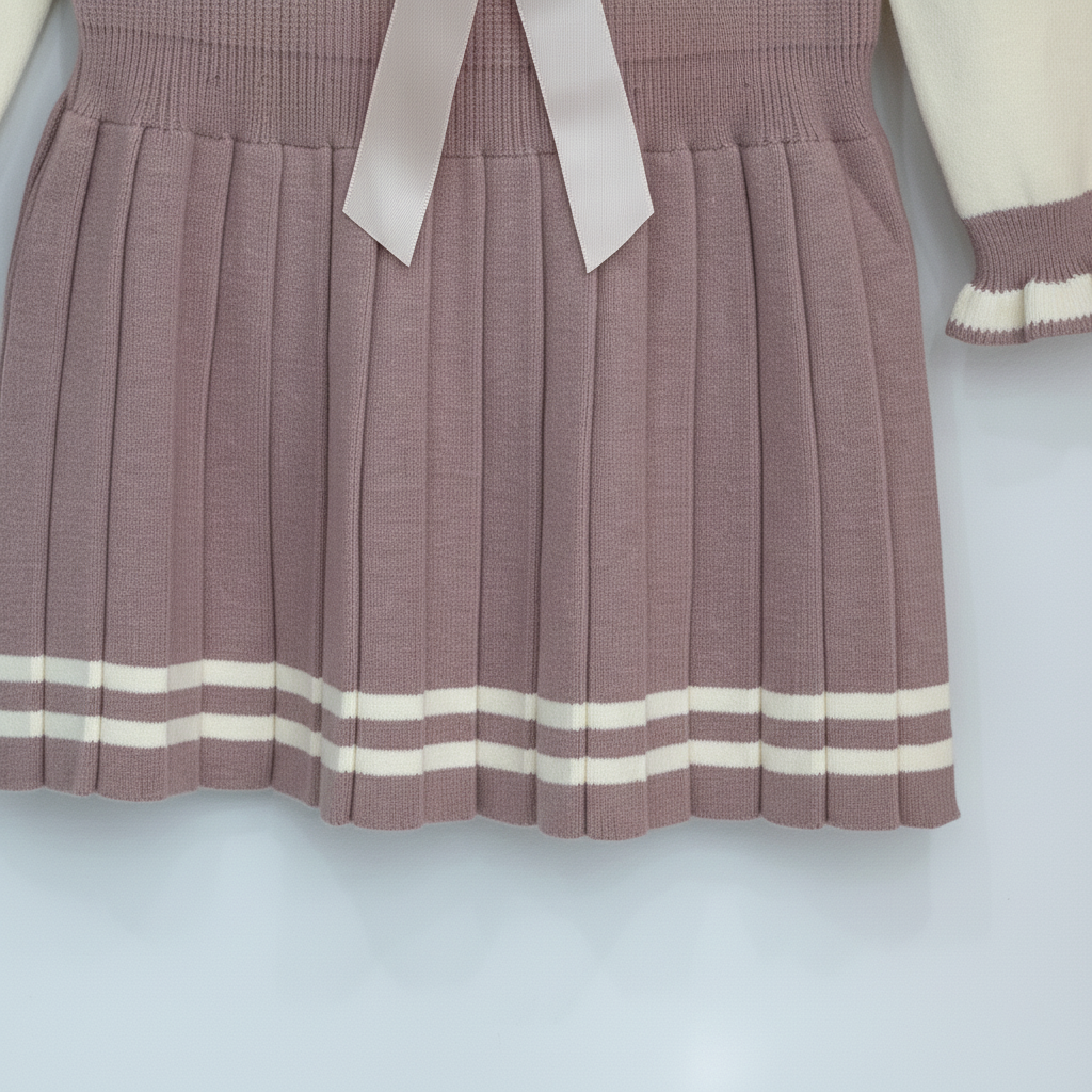 Girls Imported Mauve & Cream Knit Sweater Dress