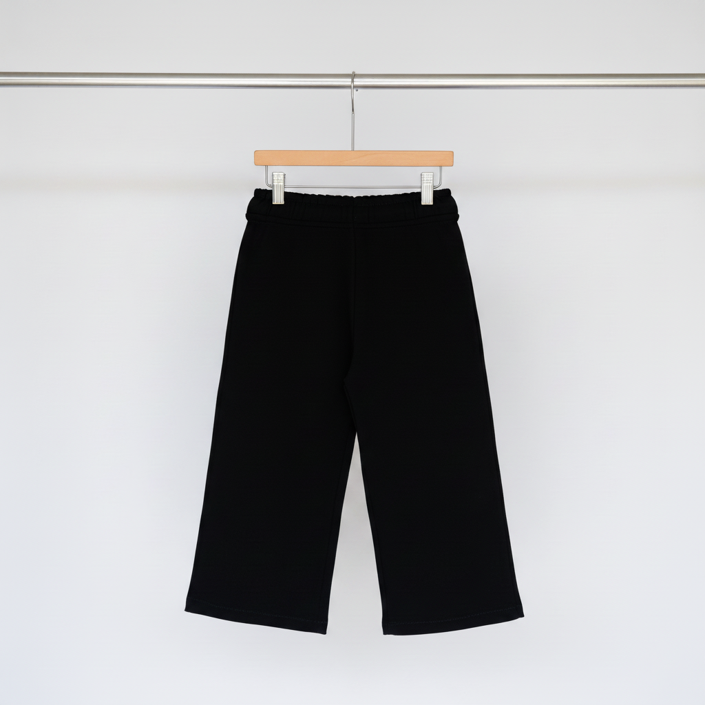 Girls Blue Denim Heart Wide‑Leg Pants - Black