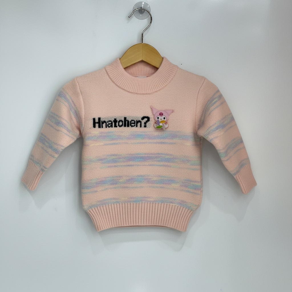 Girls Imported Pink Pastel Stripe Knit Sweater