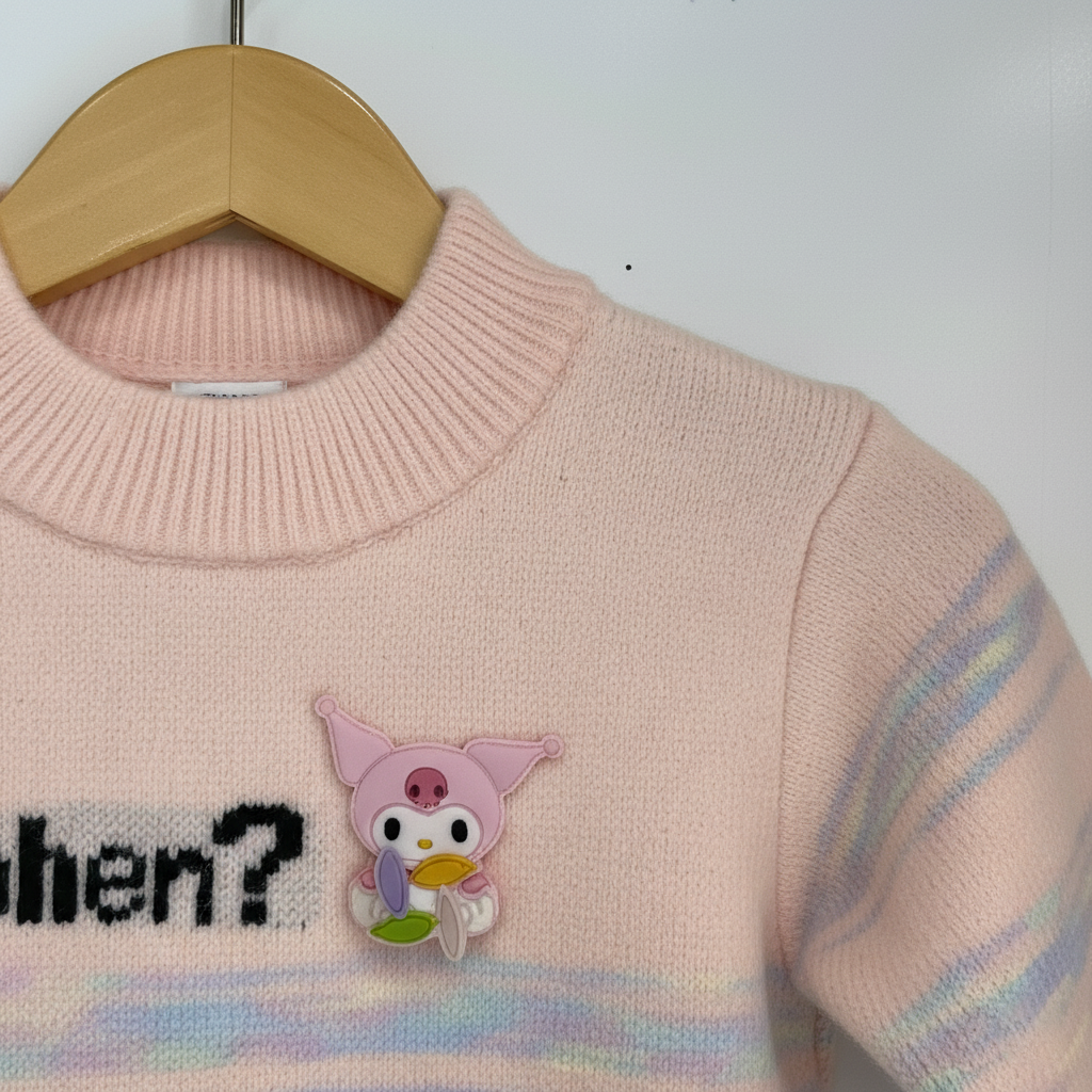 Girls Imported Pink Pastel Stripe Knit Sweater