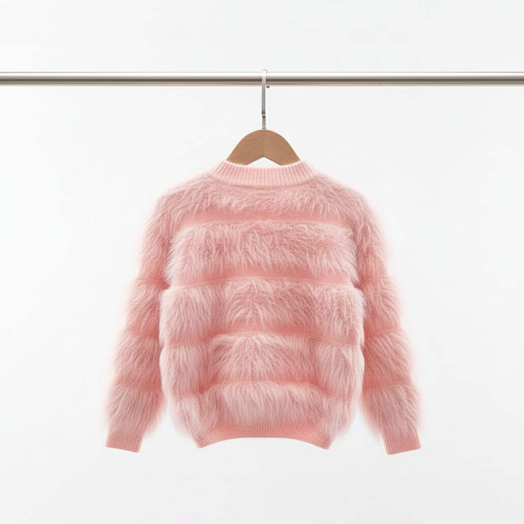 Kids Fuzzy Pink Bow Sweater – Soft Knit