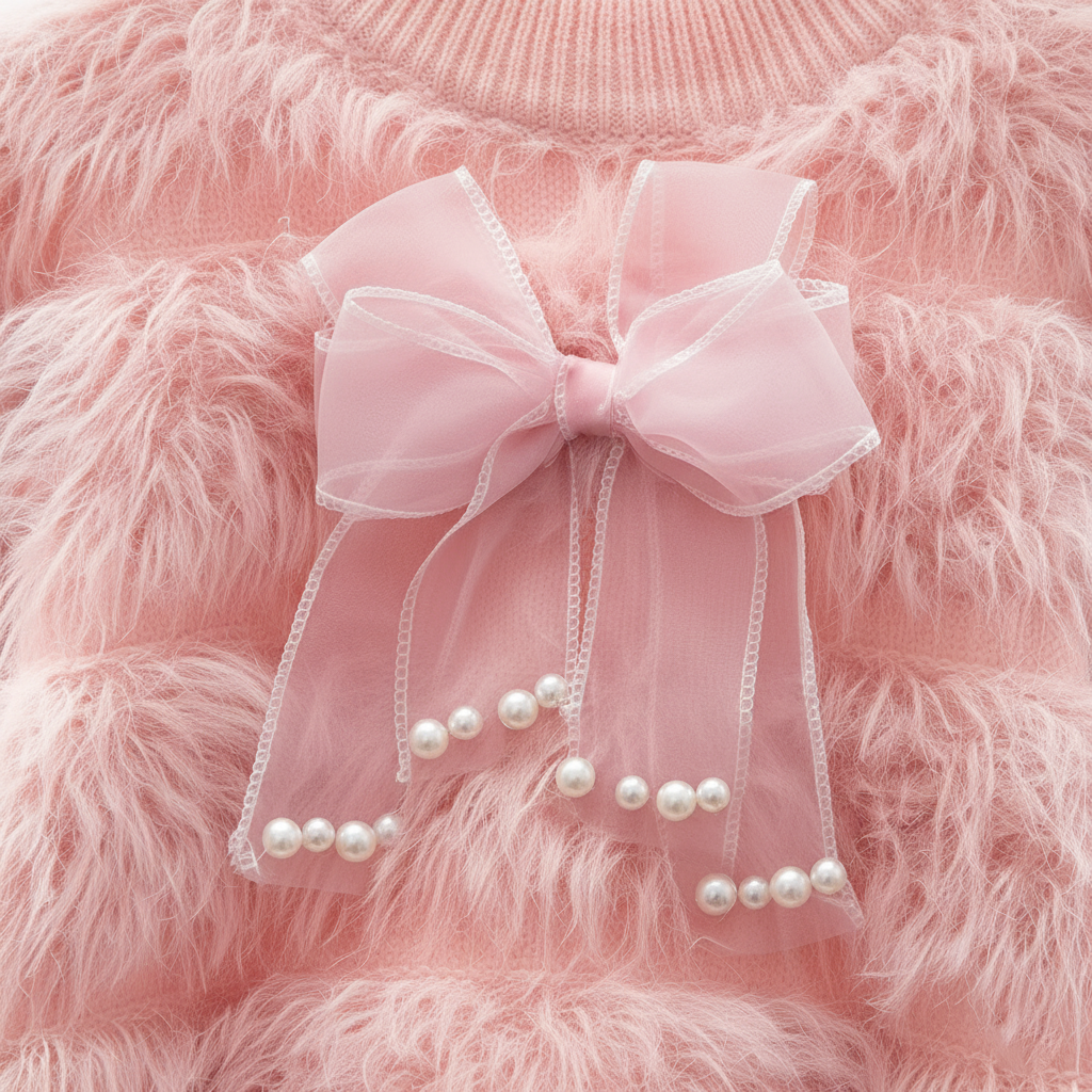 Kids Fuzzy Pink Bow Sweater – Soft Knit