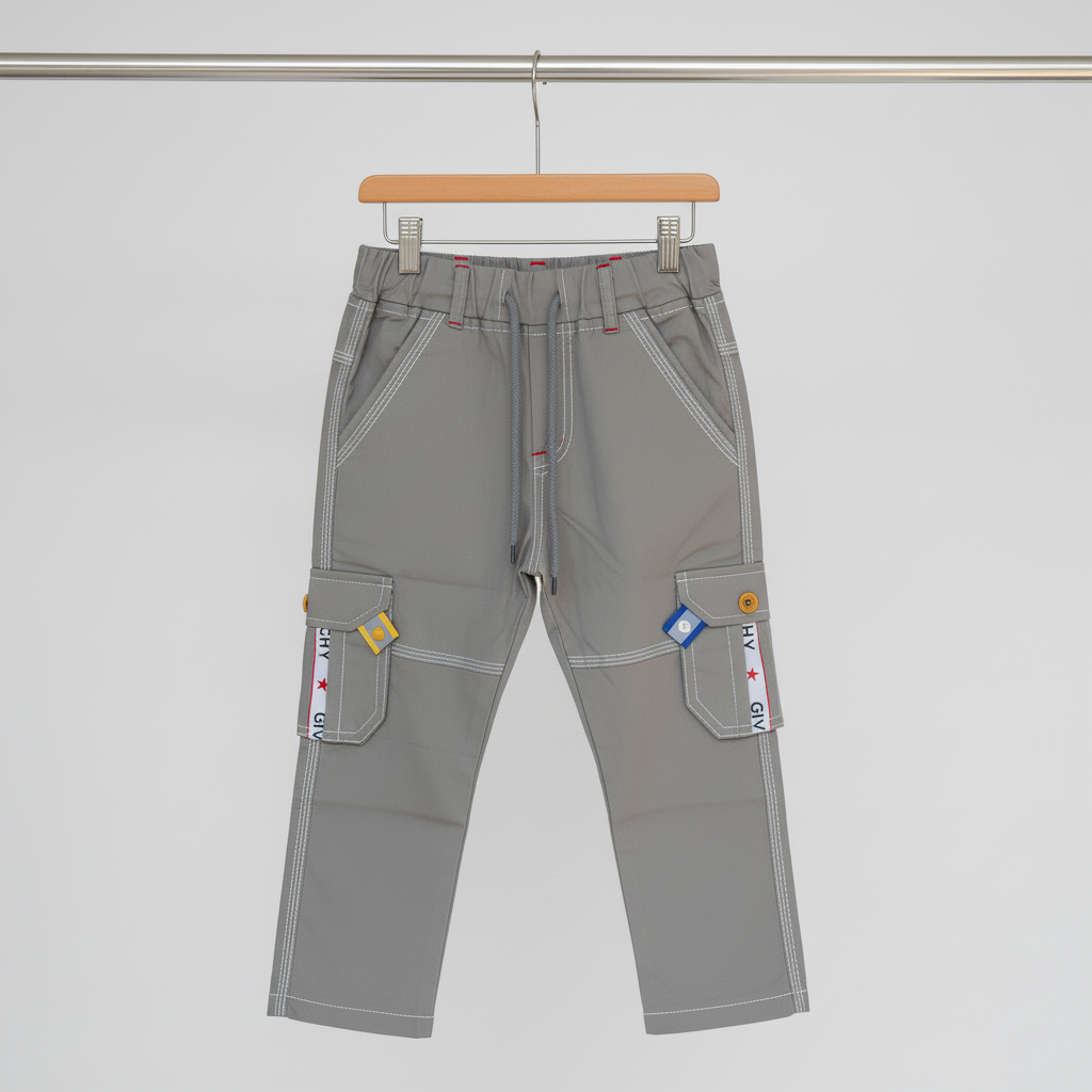 Boys Cotton Cargo Pants – Gray