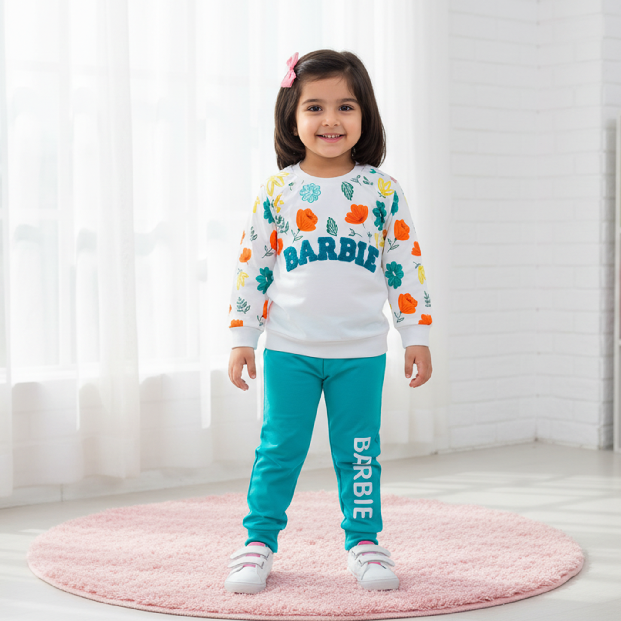 Girls Barbie Floral Sweatshirt & Jogger Set - Green