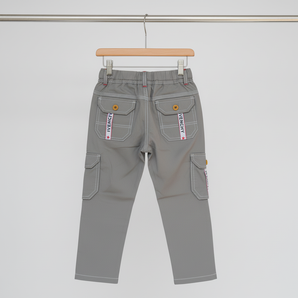 Boys Cotton Cargo Pants – Gray