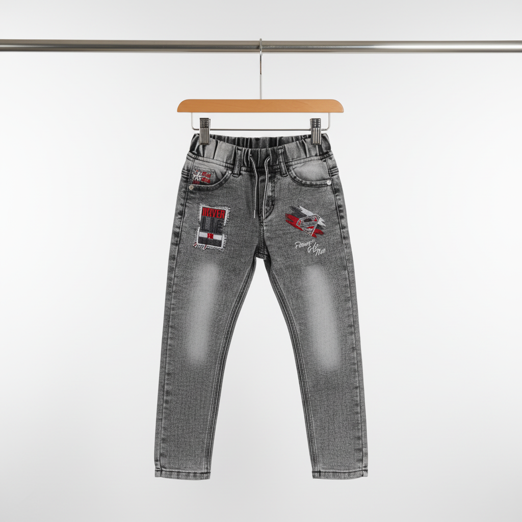 Boys Embroidered Jeans - Charcoal gray