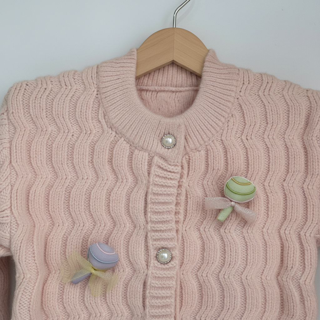 Girls Imported Pink Cable Knit Cardigan — Pearl Buttons
