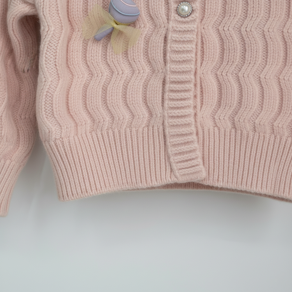 Girls Imported Pink Cable Knit Cardigan — Pearl Buttons