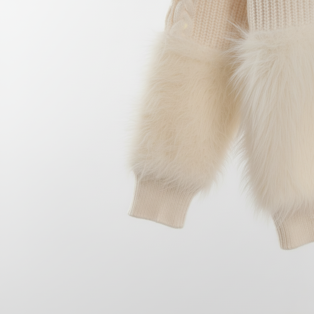 Kids Ivory Cable Knit Faux‑Fur Sweater