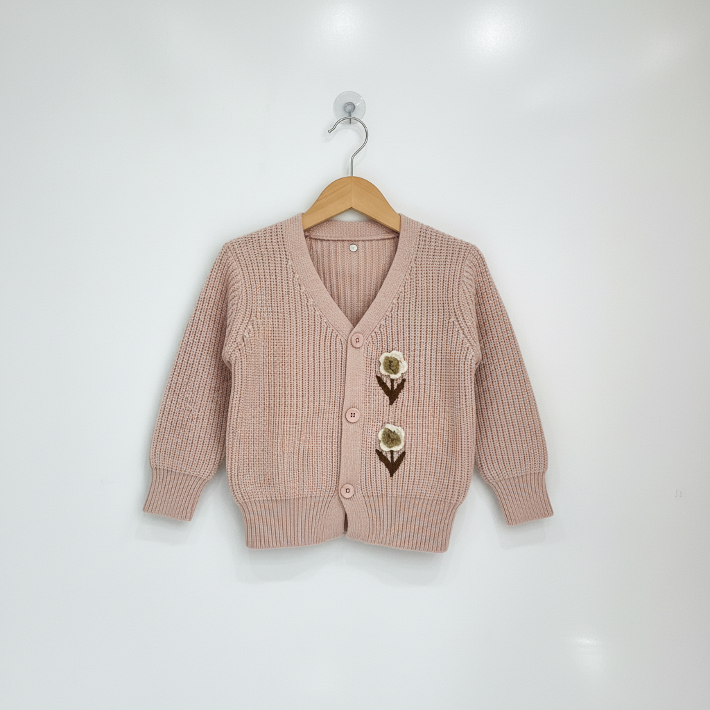 Girls Imported Blush Knit Cardigan — V‑Neck