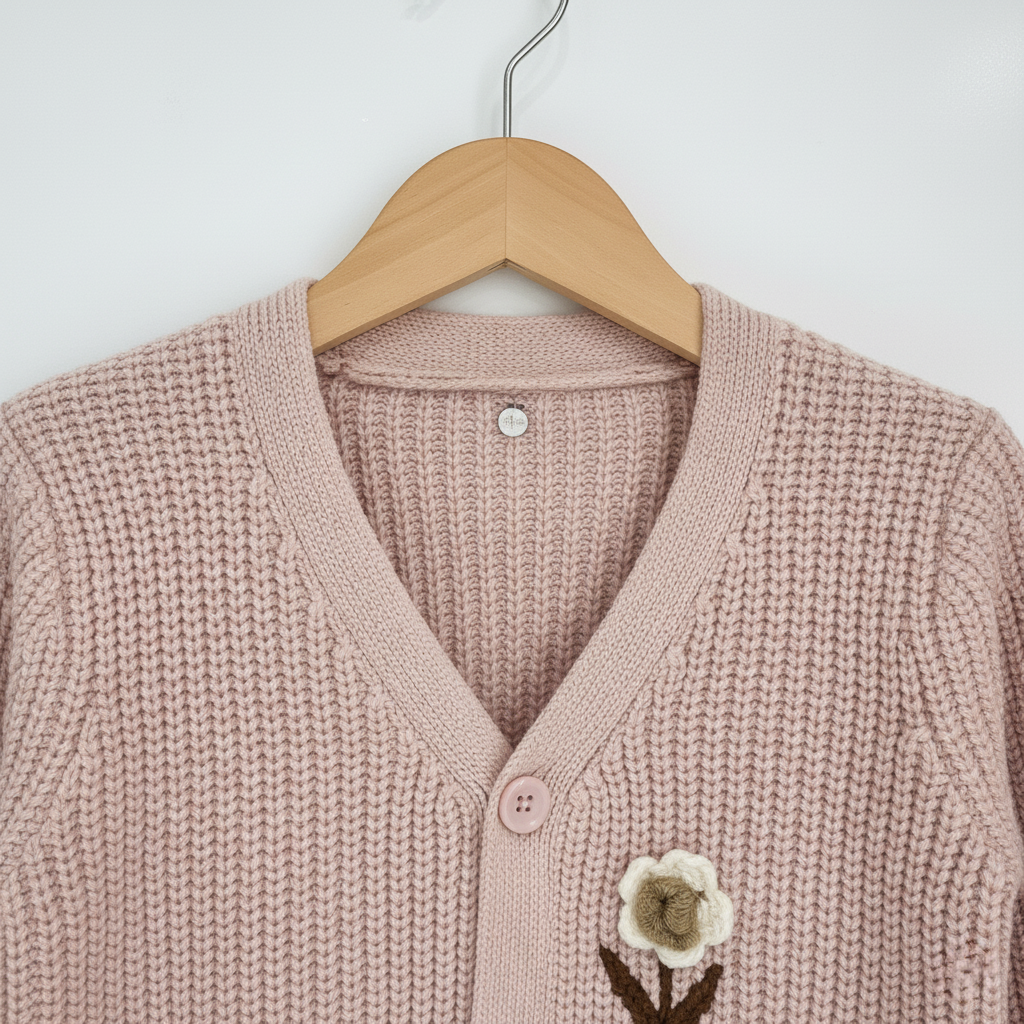 Girls Imported Blush Knit Cardigan — V‑Neck