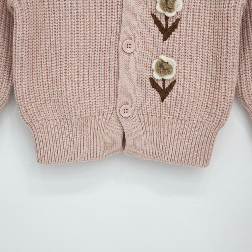 Girls Imported Blush Knit Cardigan — V‑Neck