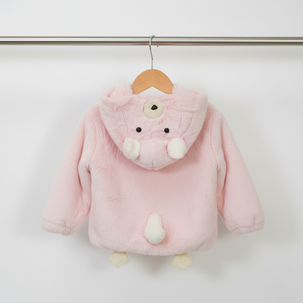 Kids Pink Plush Animal Zip Hoodie