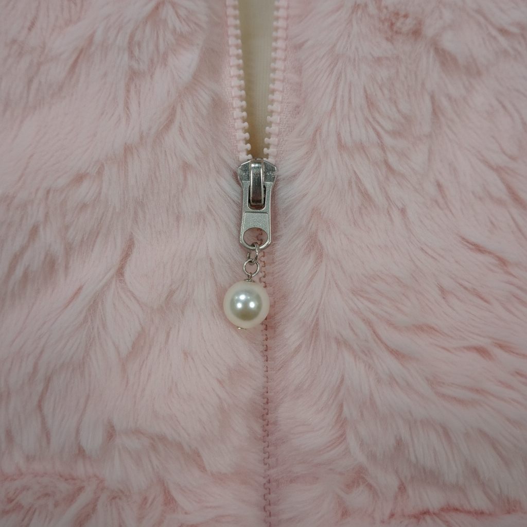 Kids Pink Plush Animal Zip Hoodie