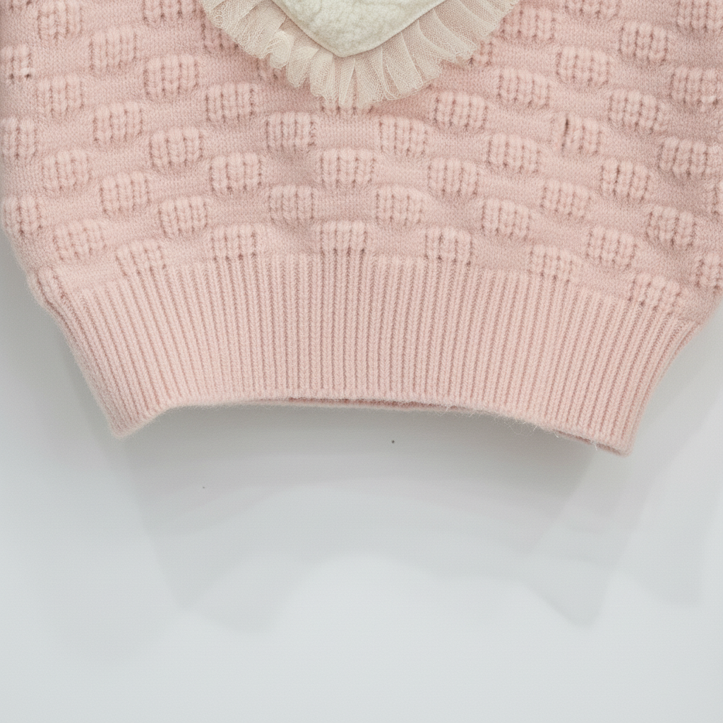 Girls Imported Pink Heart Appliqué Knit Sweater
