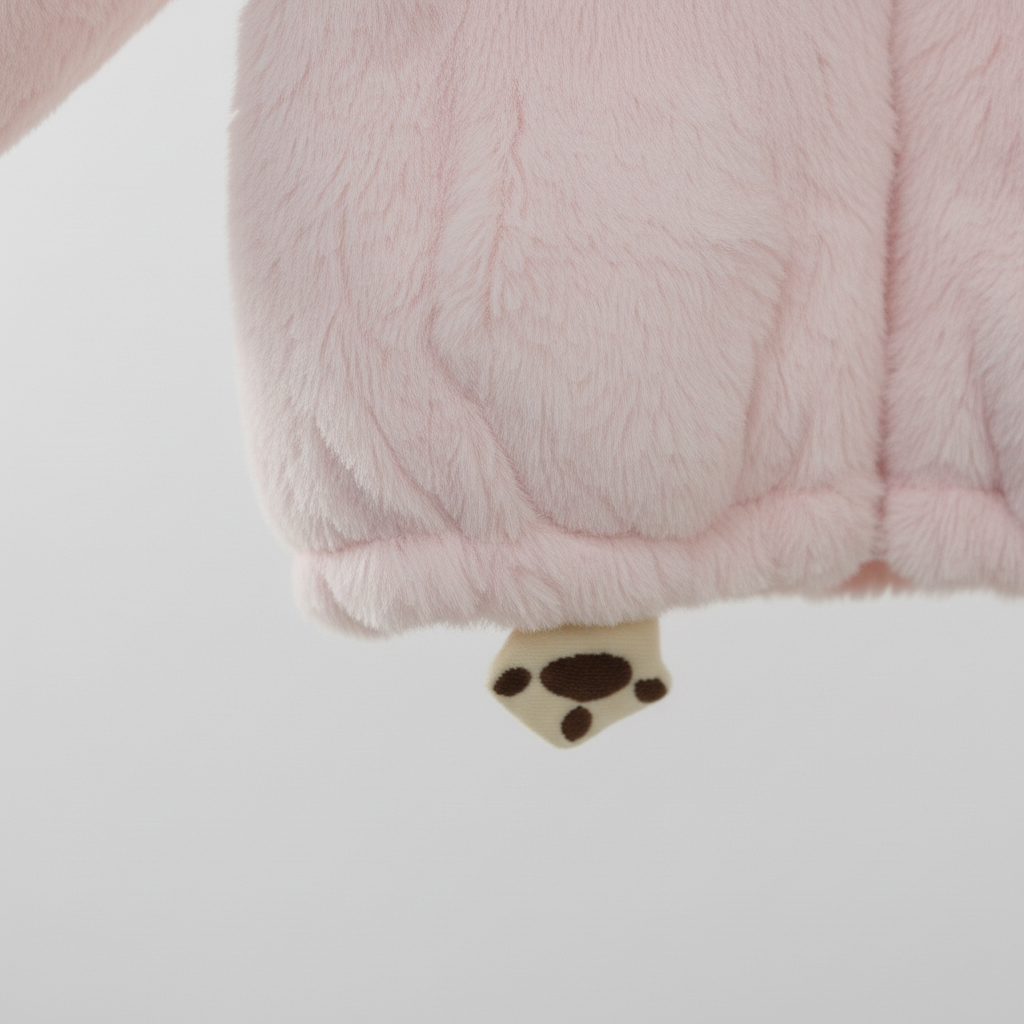 Kids Pink Plush Animal Zip Hoodie