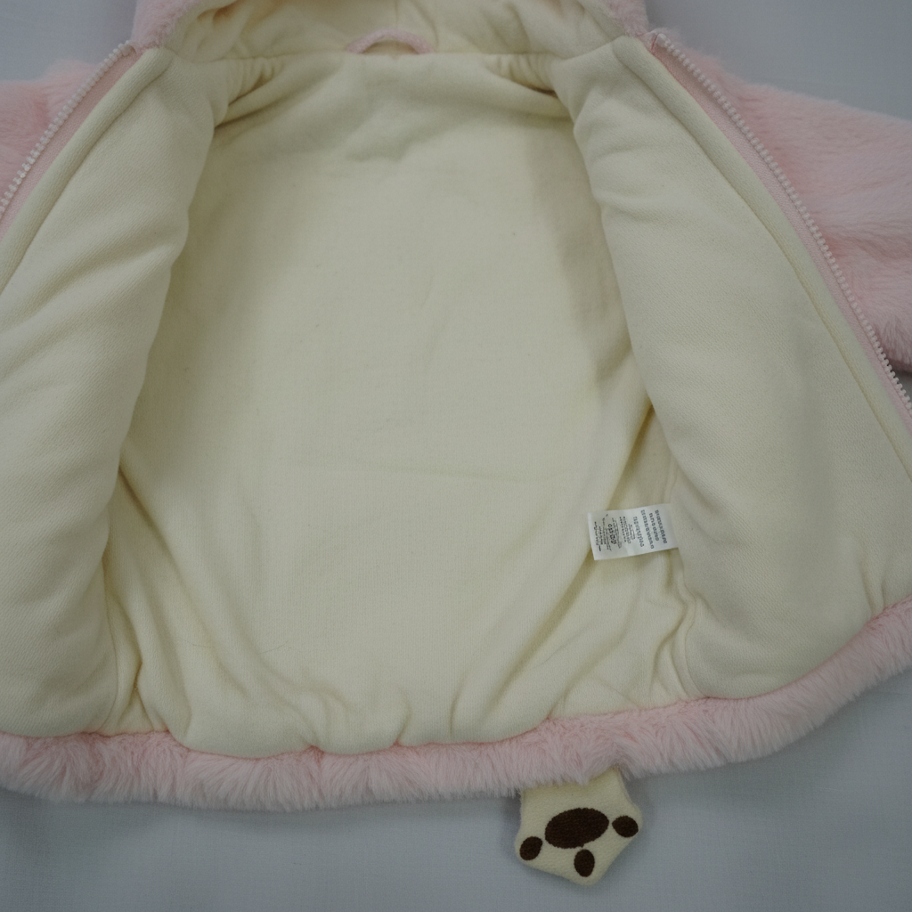 Kids Pink Plush Animal Zip Hoodie