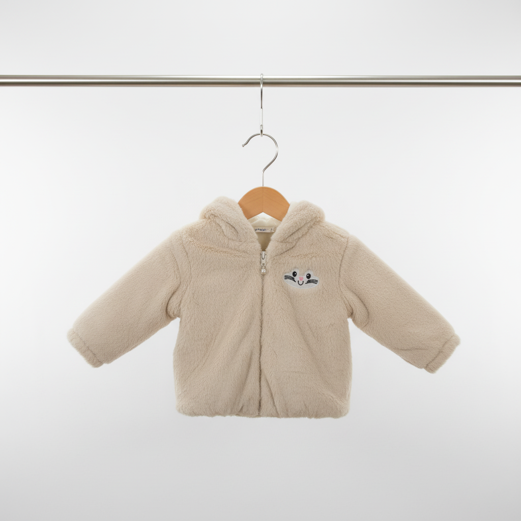 Kids Beige Bunny Fleece Zip Hoodie