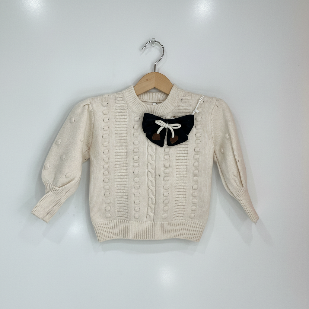 Girls Imported Ivory Cable Knit Sweater