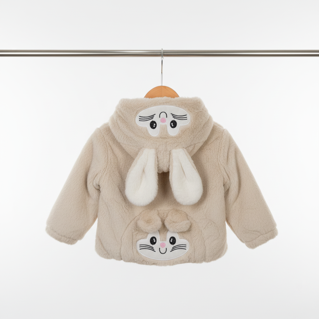 Kids Beige Bunny Fleece Zip Hoodie