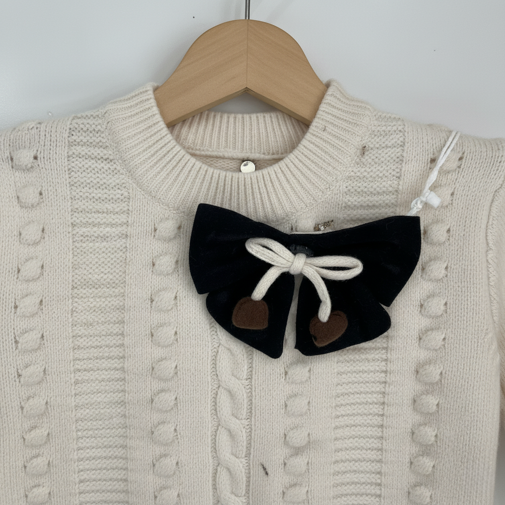 Girls Imported Ivory Cable Knit Sweater