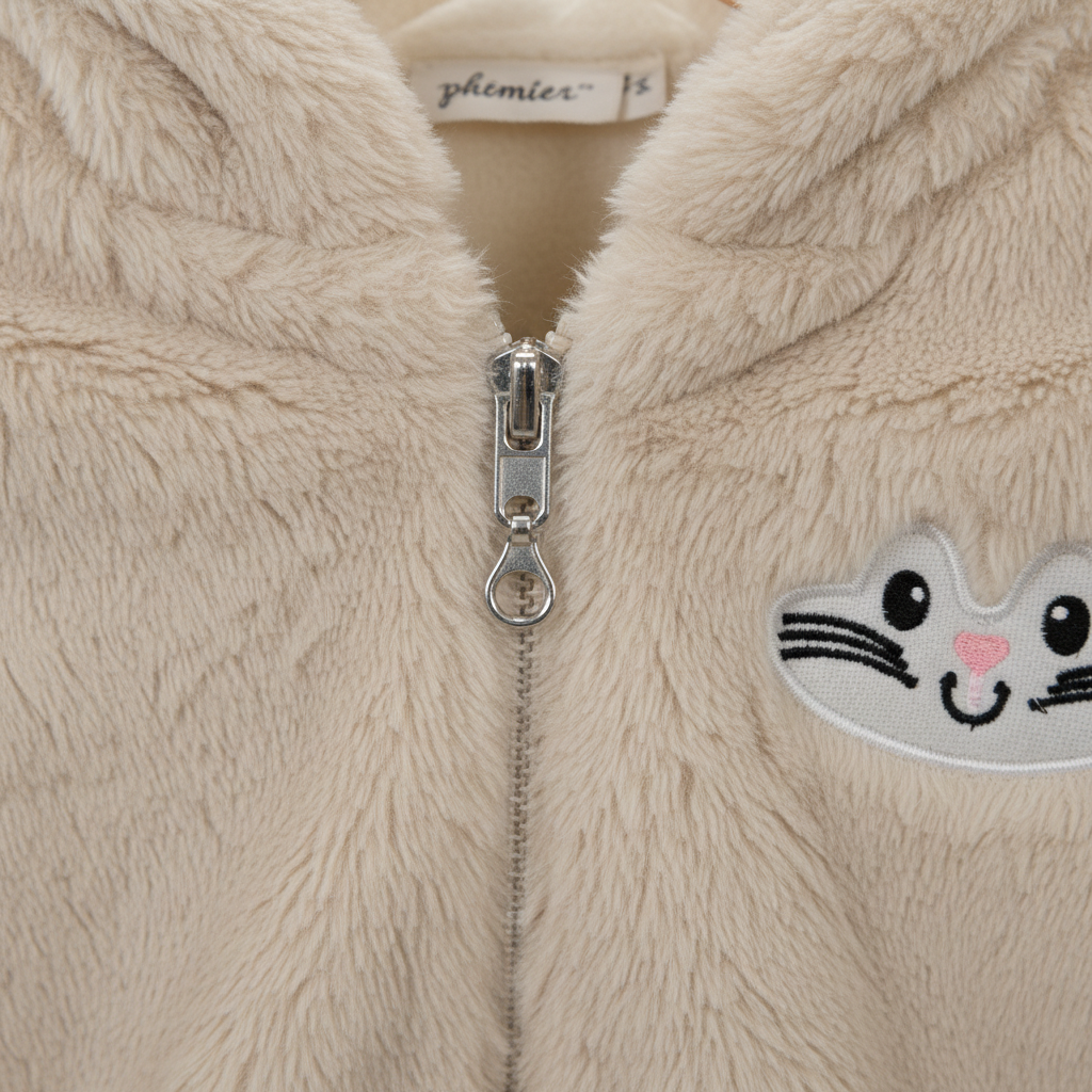 Kids Beige Bunny Fleece Zip Hoodie