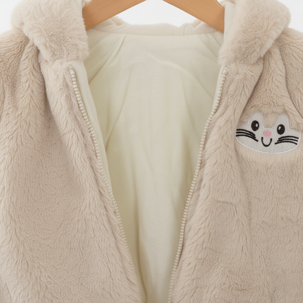 Kids Beige Bunny Fleece Zip Hoodie