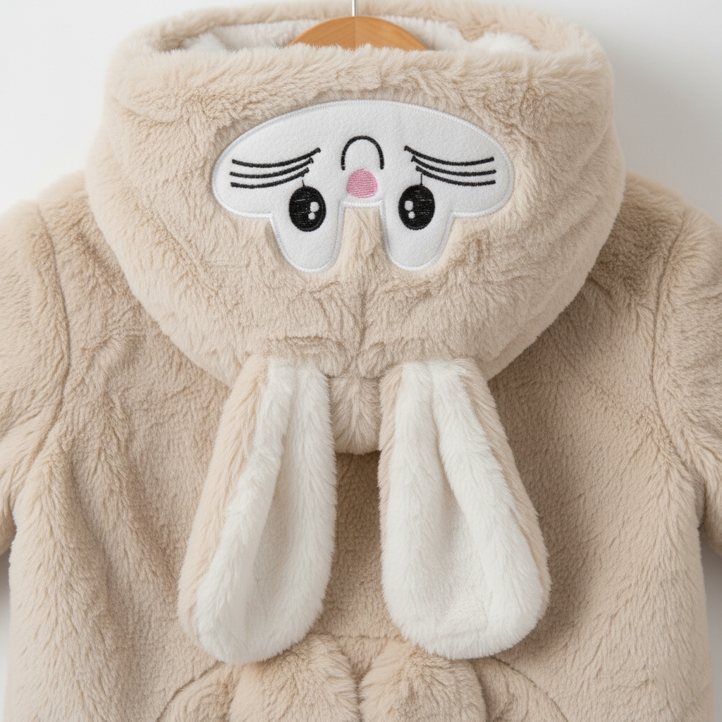 Kids Beige Bunny Fleece Zip Hoodie