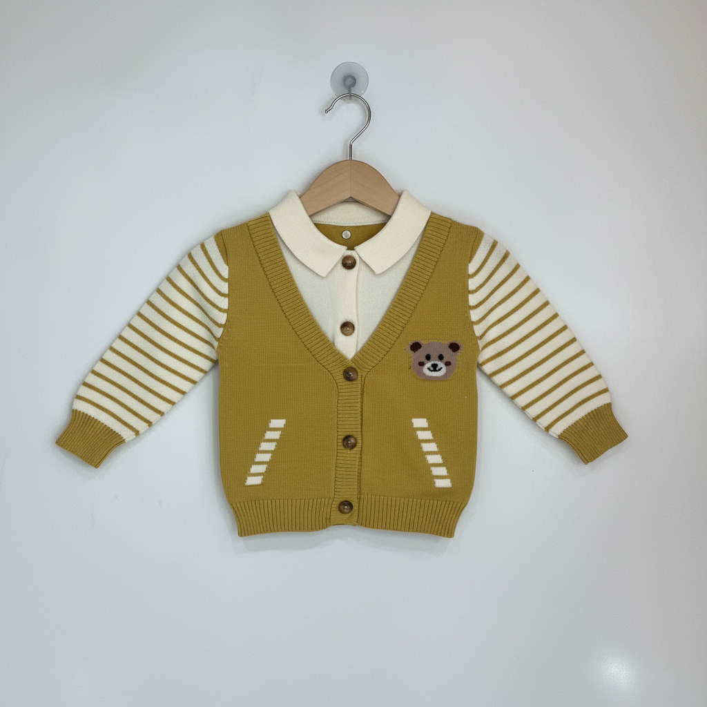 Kids Imported Collared Knit Cardigan — Layered Vest
