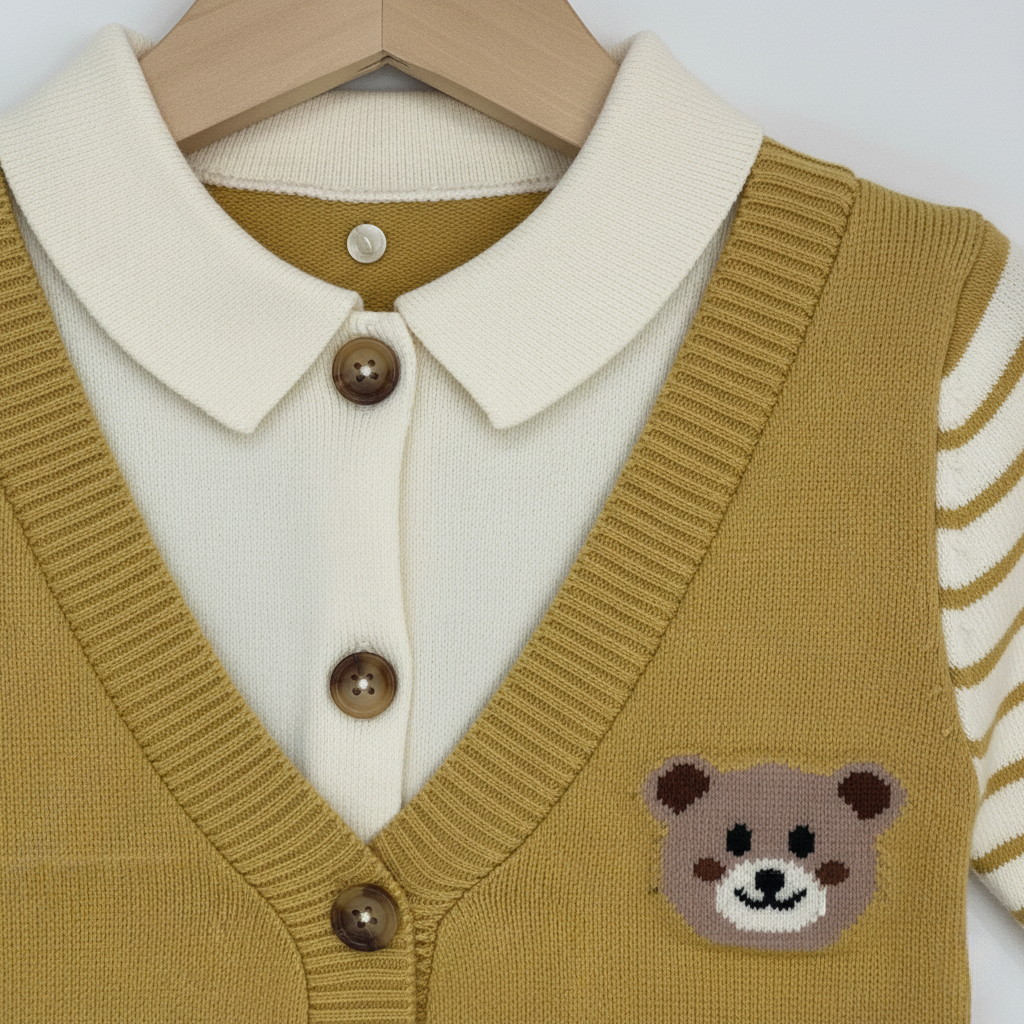 Kids Imported Collared Knit Cardigan — Layered Vest