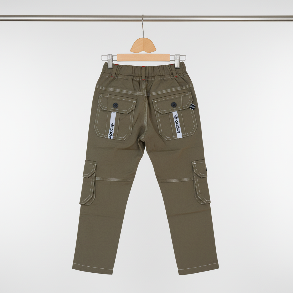 Boys Cotton Cargor Pants - Olive Green