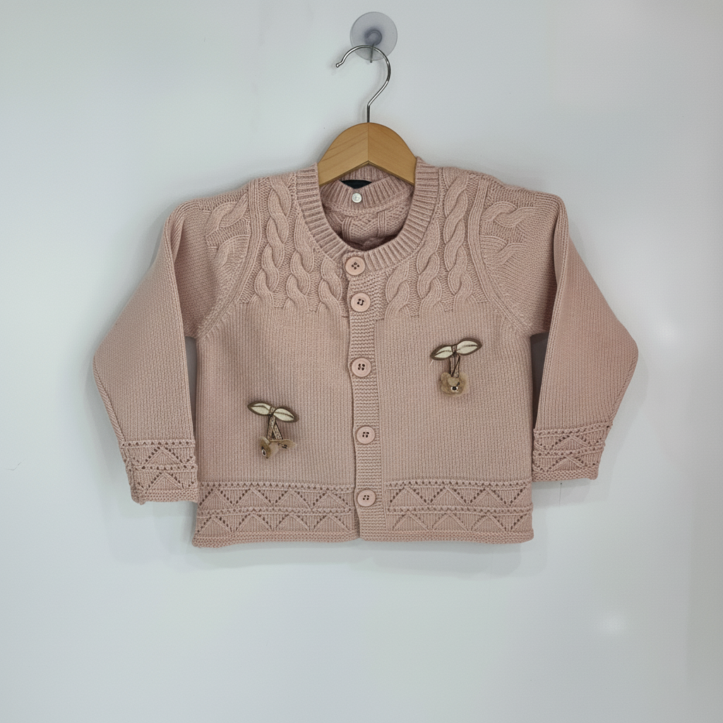 Girls Imported Blush Cable Knit Cardigan